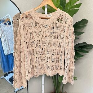 🤍 POL Boho Cream Crochet Open Knit Sweater | One Size | 100% Cotton